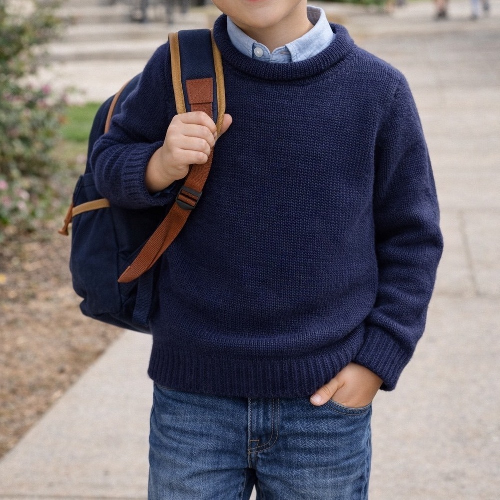 J.CREW ALWAYS Boys Navy Blue Roll Neck Knit Sweater Sz 4-5 100% Cotton Crew Prep
